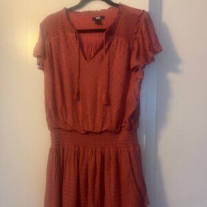 Paige Christina Dress Muted Brick Dust smock waist tiered skirt size L